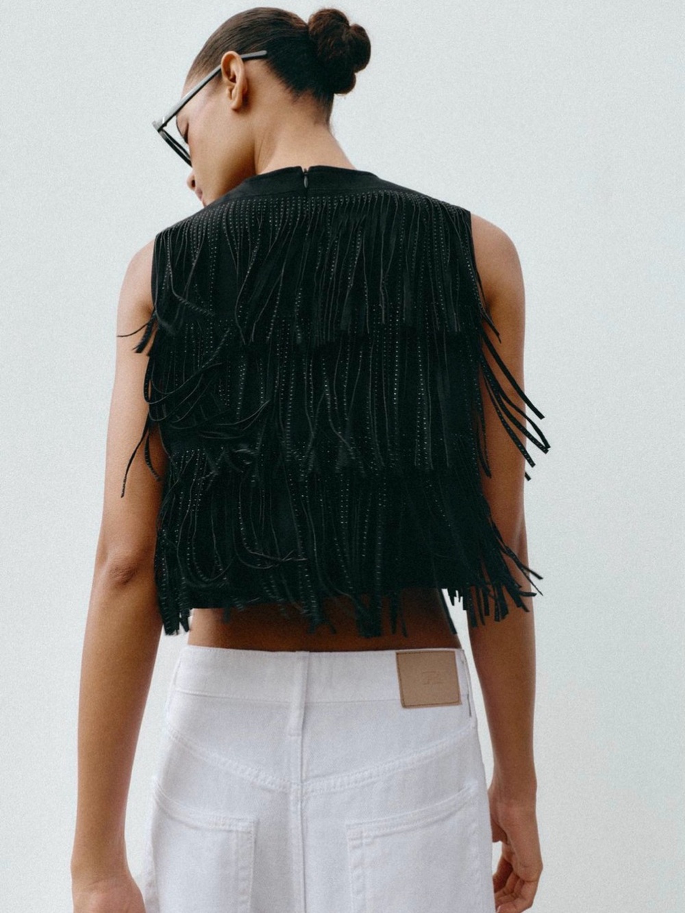 Zara Black faux suede fringe top - Picture 2 of 10